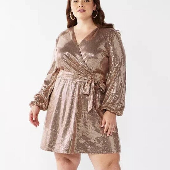 Nine West Dresses & Skirts - Cara Santana x Nine West Bronze Sequin Faux-Wrap Dress
